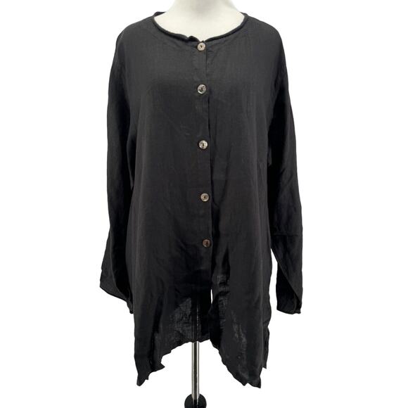 Kleen Women's Black 100% Linen Long Sleeve Lagenlook Tunic Blouse Size XL - Picture 1 of 6
